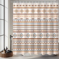 Western Aztec Shower Curtain Vintage Boho 72"W x 72"L Pack of 1 Beige