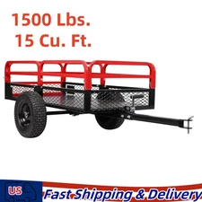 ATV Trailer Dump Cart Tow Behind for Lawn Mower Tractor 1500lbs 15 Cu ft