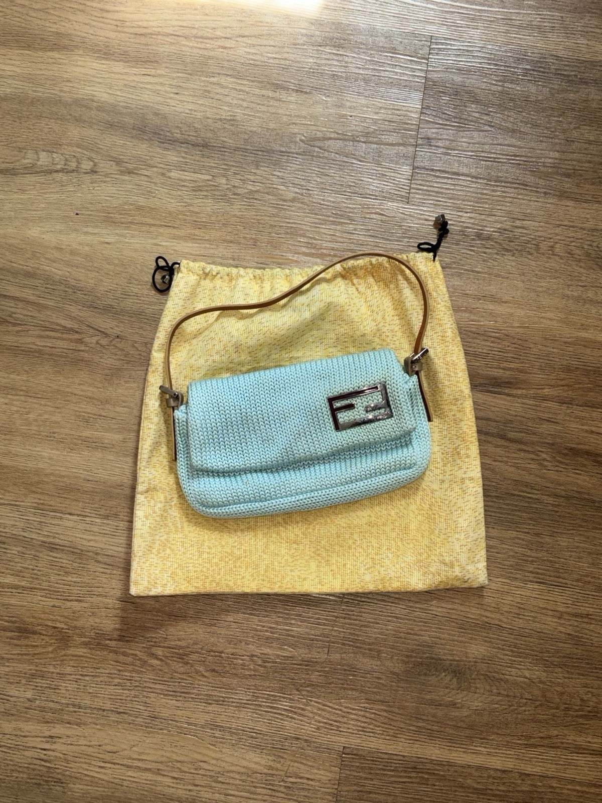 Vintage Rare Blue Knit Fendi Pochette/Baguette Bag 10inch/25cm