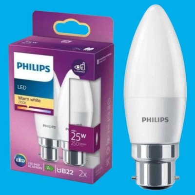 6x 4W (=25W) Philips LED Kerze BC B22 Bajonettverschluss warmweiß 2700K Glühbirne