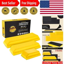 Pro Series Classic Rectangle Hand Sanding Block Kit with 3 Blocks, 5", 7-3/4"...