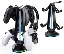 RGB Headset Stand with 9 Light Modes and 2 USB Charging Ports - Black
