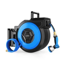 Retractable Garden Hose Reel, 5/8" x 90FT Automatic Retractable Water Hose Re...