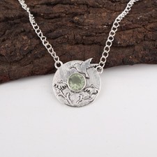 Round Natural Green amethyst Sterling Silver Sister Anniversary Pendant Jewelry