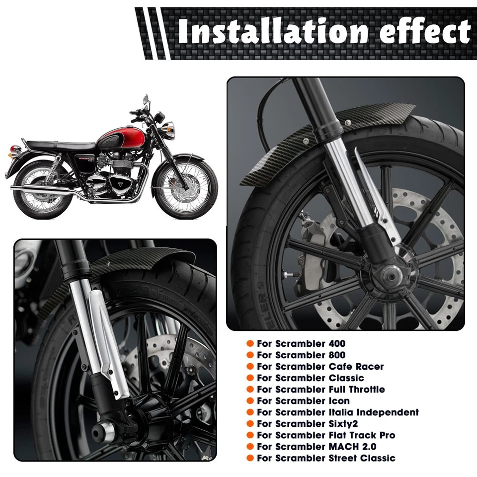 Guardabarros delantero negro protector contra salpicaduras para Ducati Scrambler Sixty2 Café Racer Foto 3 de 4