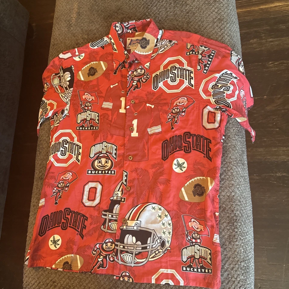 Camisa de fútbol americano Reyn Spooner OHIO STATE BUCKEYES para hombre pequeña rayón hawaiana Brutus Foto 4 de 4