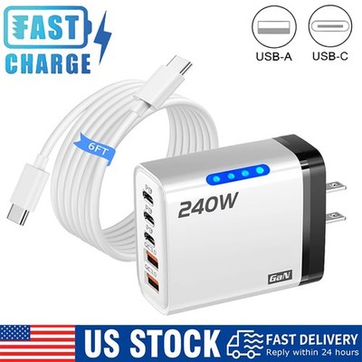 240W Super Fast Charging USB Type C Wall Charger For iPhone Samsung Google Motor