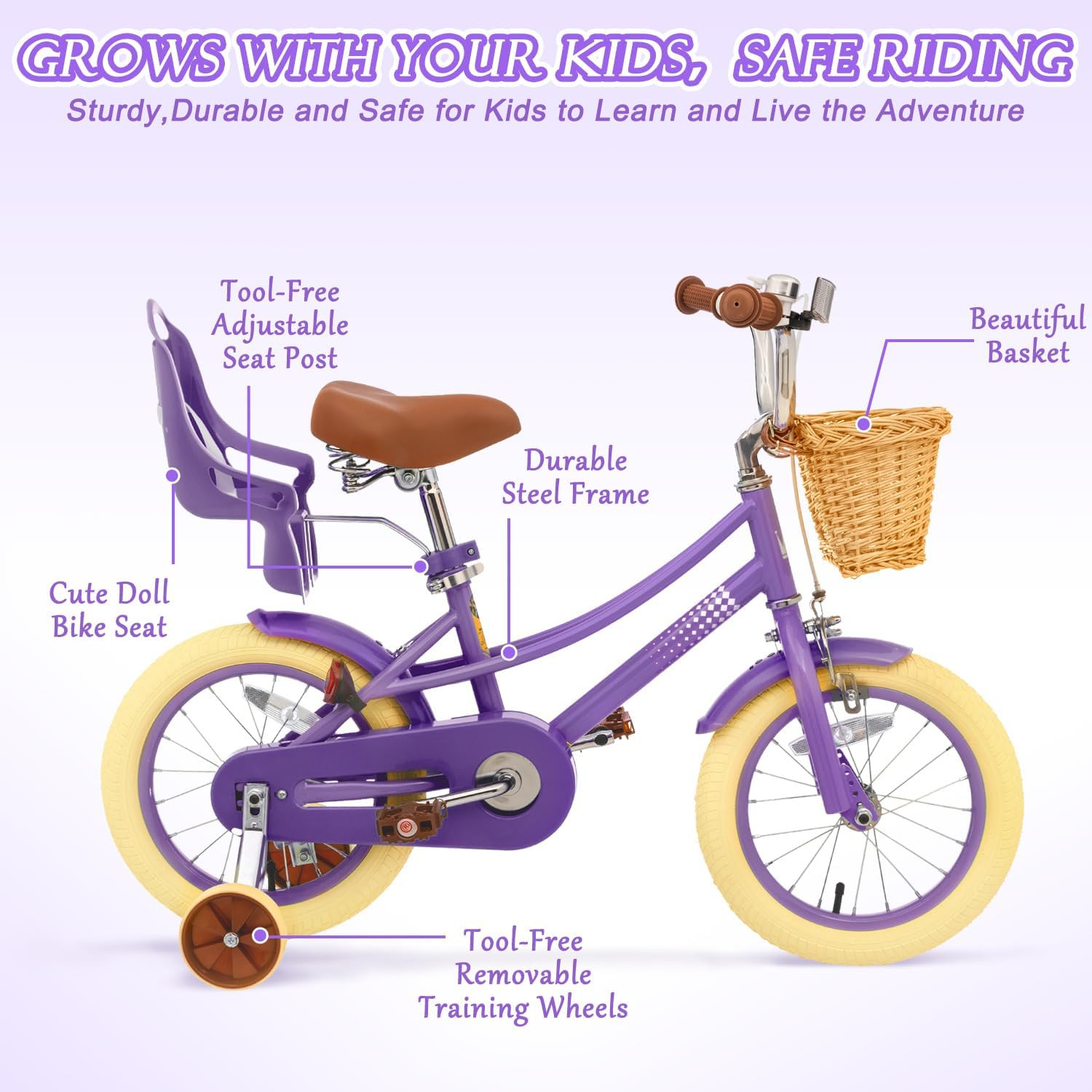 Glaf 12 14 16 20 Inch Girls Bike with Training Wheels for Kids Age 2-12 Years Ol