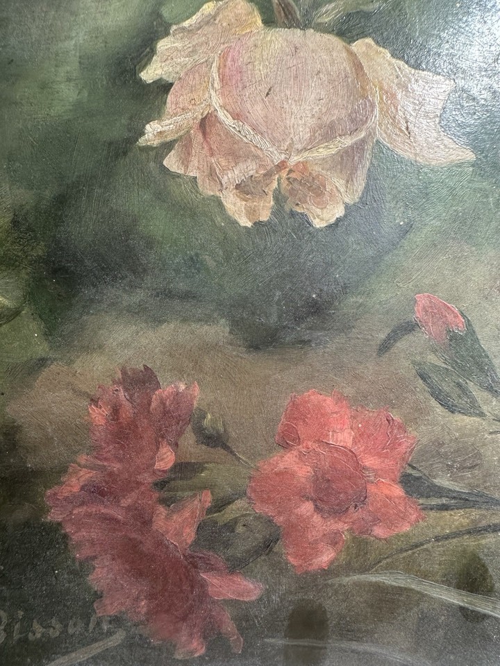 E. PRIVAT-BISSON (XX) Oil On Panel Depicting Roses French School | eBay