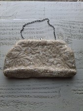 Ivory Beaded Evening Bag Gold Chain Handle Formal Special Occasion