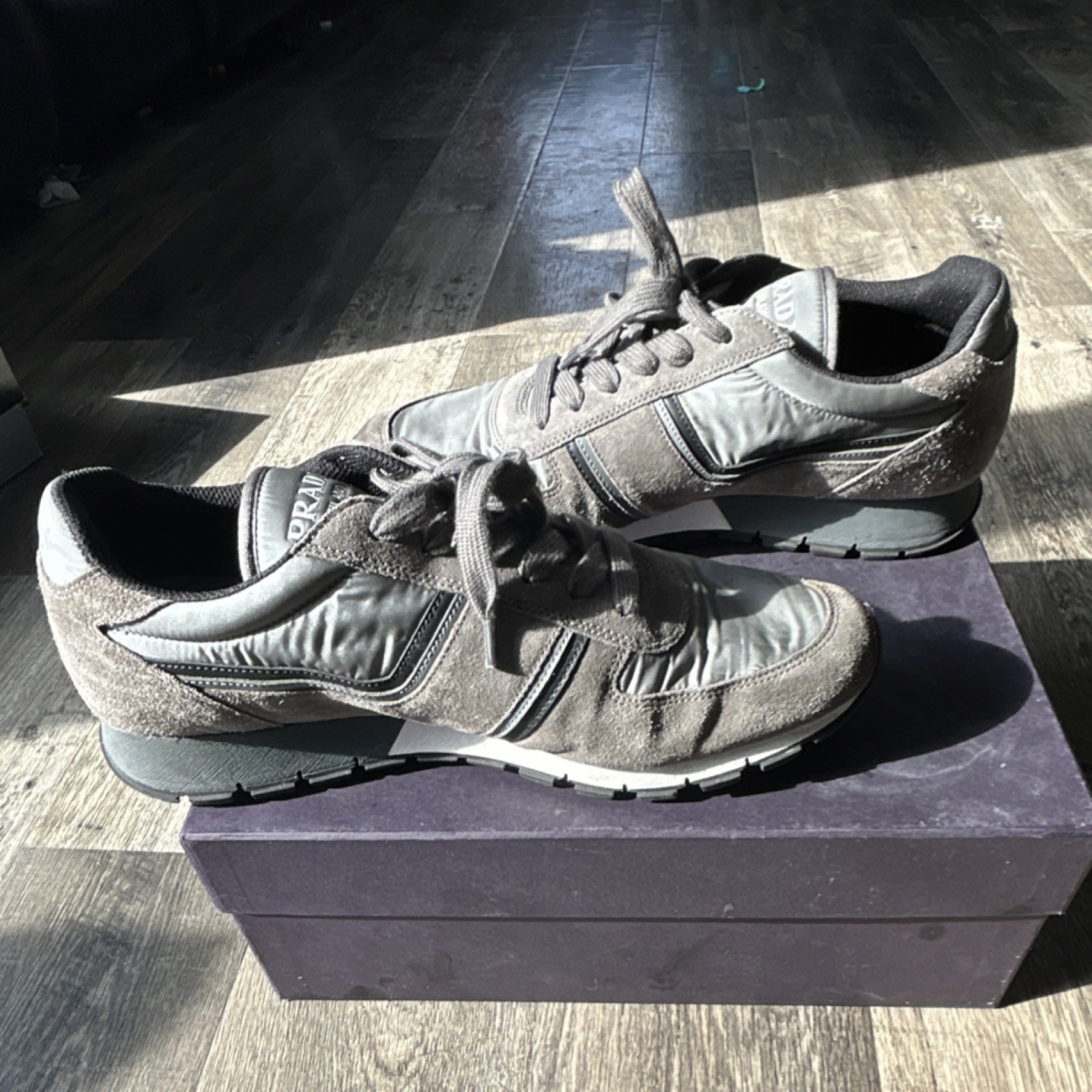 PRADA Nylon Tech H Sneaker Gray Black Nylon Suede 4E2942 thumbnail 3