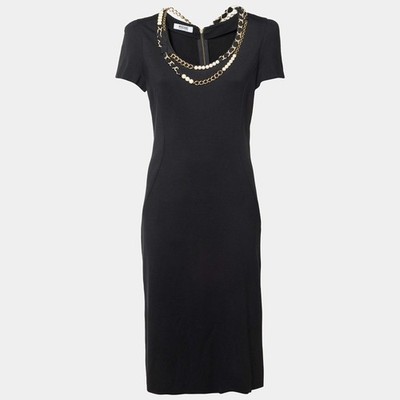 Moschino Cheap and Chic Black Embellished Jersey Short Sleeve Sheath Dress L