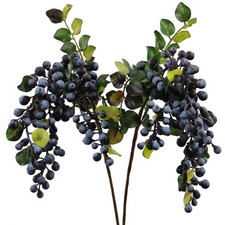 2Pcs Artificial Blueberries Fake Berries Stems Hanging Spray Frosted Blueberr...