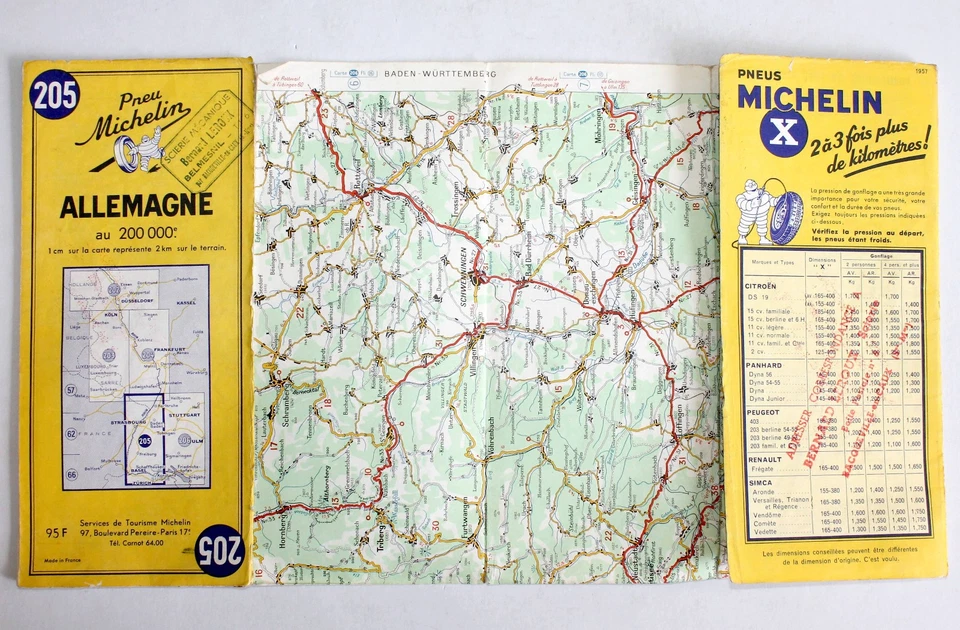 CARTE MICHELIN FRANCE ALLEMAGNE 1956 N°205 STRASBOURG - BASEL GUIDE PLAN ROUTIER - Photo 1/1