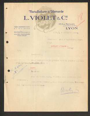 LYON (69) LOVELY CLOTHING FACTORY ''L. VIOLET & Cie'' in 1938