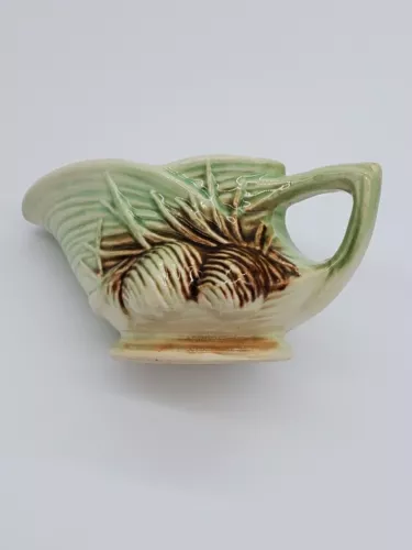 Vintage McCoy Pottery creamer & sugar bowl set Pine Cone Embossed Pattern green