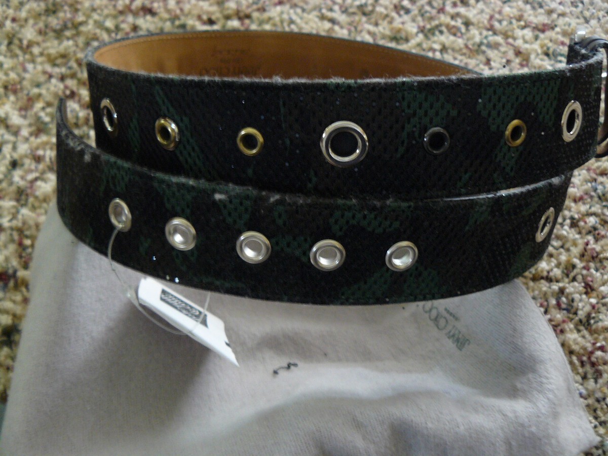 NWT AUTHENTIC JIMMY CHOO CAMO GREEN/BROWN BELT SILVER TONE