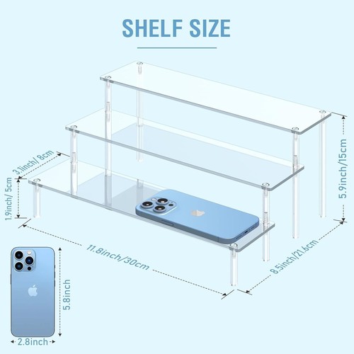 Acrylic Display Risers, 3 Tier Clear Perfume Organizer Stand, Large Shelf Riser - Picture 3 of 8
