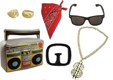 80s 90s Hip Hop Rapper Gangster Big Daddy DMC Chav Fancy Dress 7 Piece Set