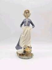 Rare Vintage Byron Molds 1984 Girl Figurine Geese Handpainted Ceramic Figurine