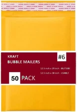 50 PC #6 12.5x19 Kraft Bubble Envelopes Yellow Padded Shipping Mailers