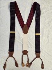 Brooks Brothers Suspenders Braces Black Red Polka Dot Adjustable Y Back Leather