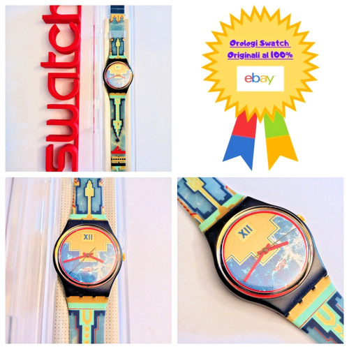 Swatch Gent New Blue Flamingo GN114 1991 Vintage Wrist Watch 90s
