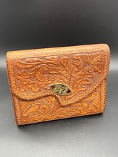 Vintage Hand Tooled Leather Purse No Strap 7.5  X 9.5  