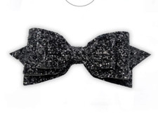 Faux Leather Hair Bow, 4" Chunky Glitter Hair Bow on Clip, Black Hair Bow
