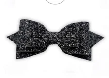 Faux Leather Hair Bow, 4" | Chunky Glitter Hair Bow on Clip, Black Hair Bow