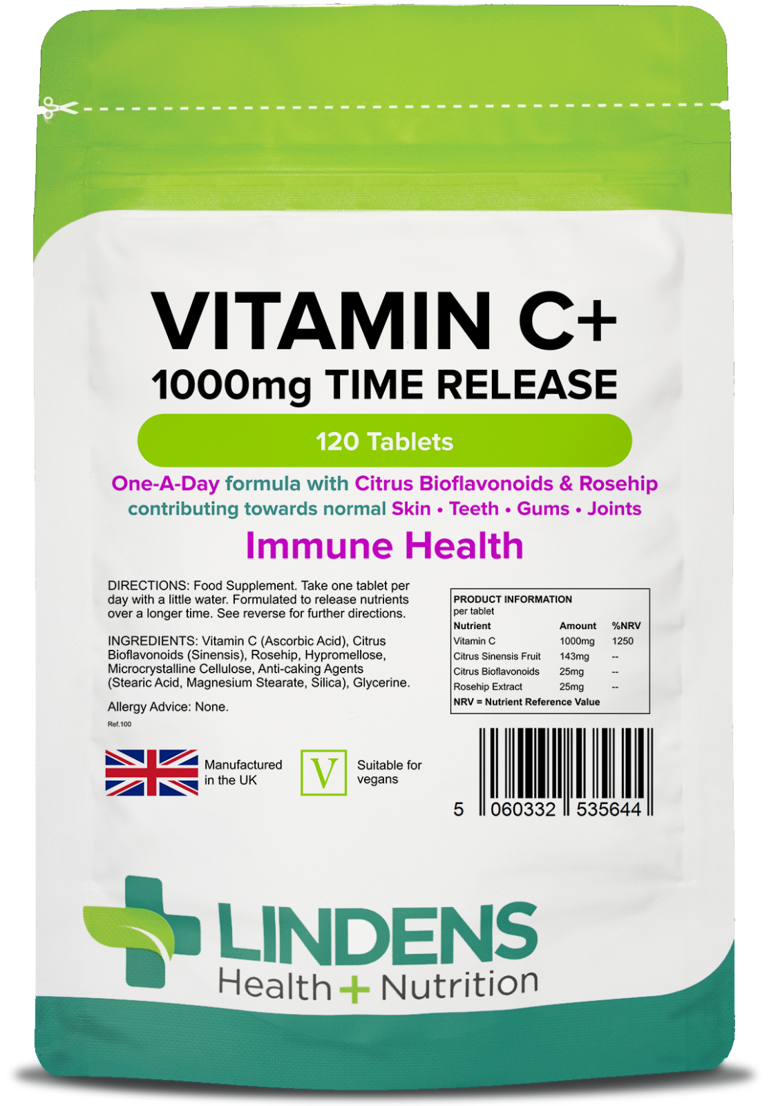 Vitamin C+ 1000mg + Rosehip Bioflavonoids Slow Time Release Tablets (120 pack)