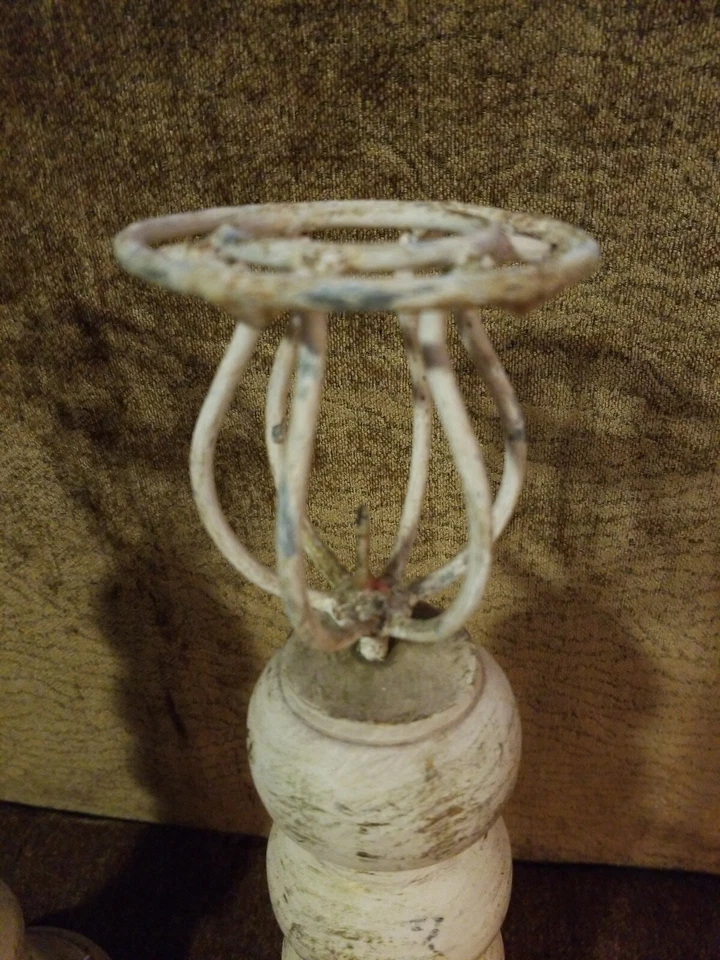 Pair of Rustic Hand Turned Solid Wood Farmhouse Carved Candle Sticks 16" Tall - Image 4 of 4