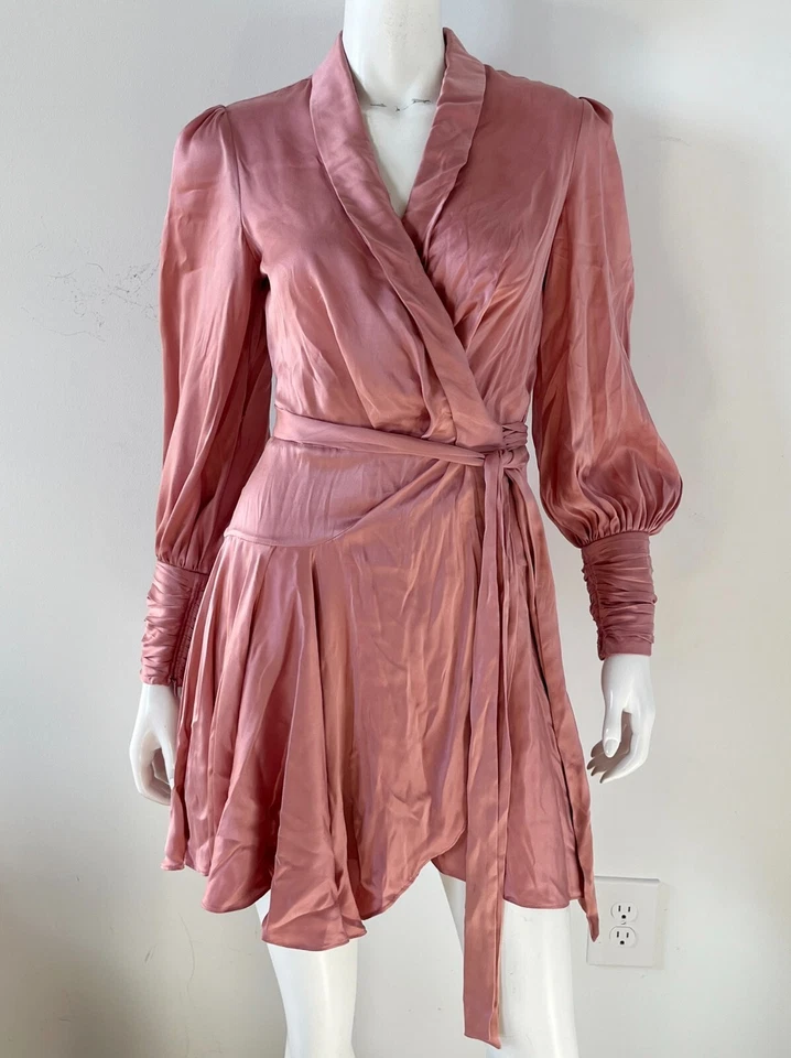 Mini vestido Zimmermann envolvente de seda lápiz labial rosa talla XS/0 Foto 2 de 4