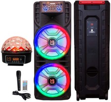 MR DJ NEWYORK 12" X 2 Rechargeable Portable Bluetooth Karaoke Speaker with