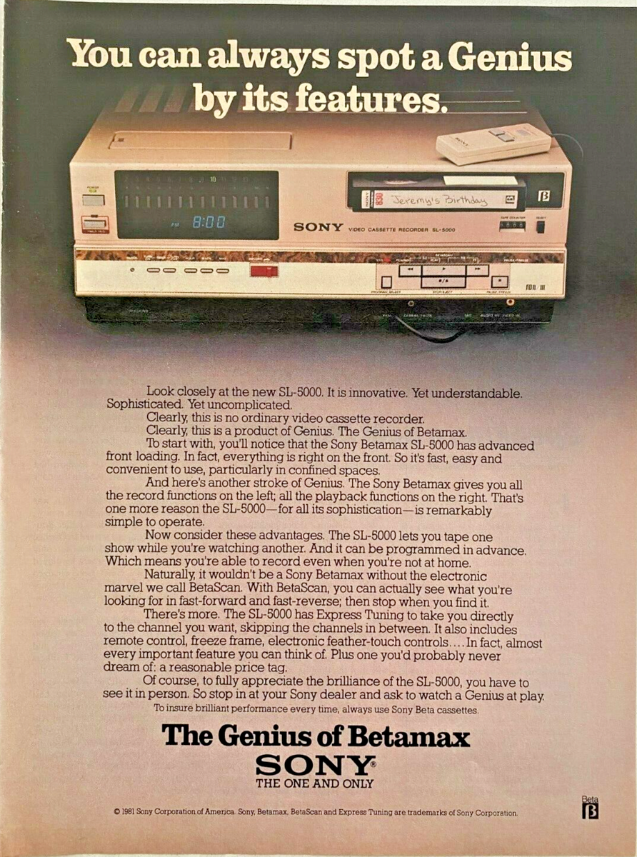 SONY The Genius of Betamax Vintage 1981 Print Ad | eBay