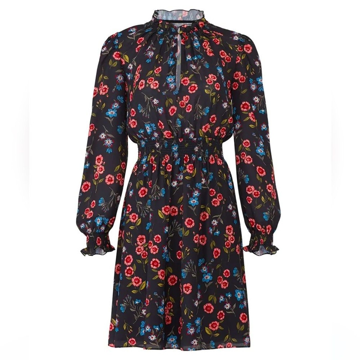 Kate Spade Meadow Smock Waist Mini Dress Size Large Black & Pink Floral NWT  | eBay
