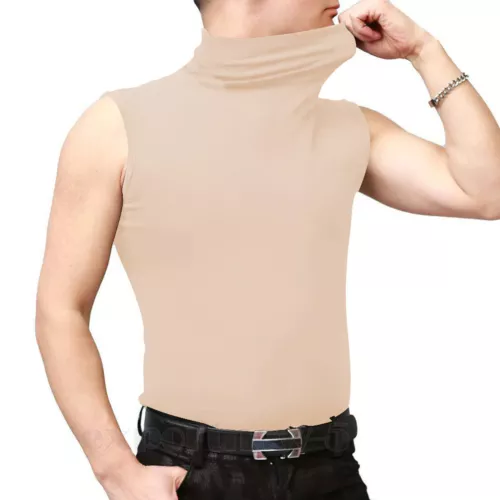 Herren Ärmellos Rollkragen T-Shirt Einfarbig Tank Shirt Thermo Pullover Oberteil Slim Fit - Bild 11 von 15