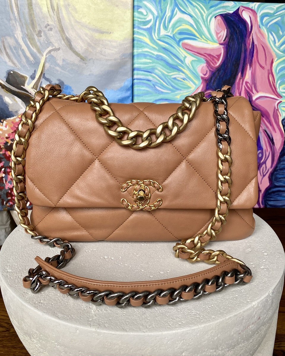 Chanel 19 Handbag Large Flap 21P CARAMEL Gorgeous Organizer | eBay