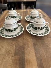 4 Espresso Coffee Cups, 12 Pieces Meissen Green Vine Set Perfect Condition