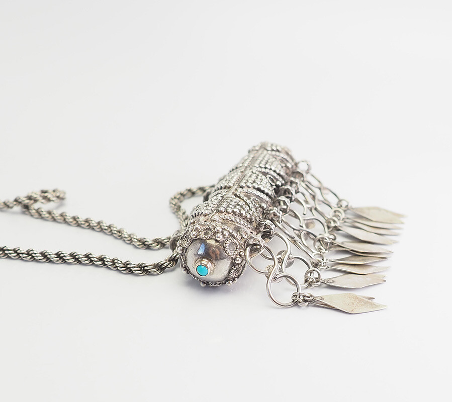 Details zu Vintage Mittlere East Stil Schwer Aufwendig Zylinder Sterlingsilber Türkis Kette Explosive Kaufangebote