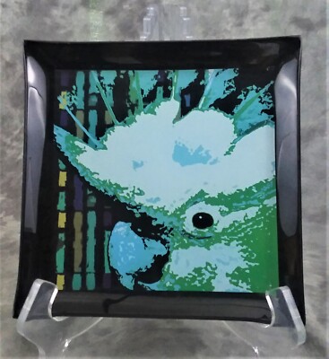 TRADEWINDS WHIMSICAL SQUARE PLATE ''PARROT'' REVERSE PAINTED 7.75'' BY JULIE UELAND