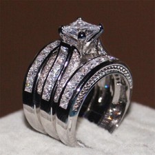 3pcs/set Gorgeous Women Cubic Zirconia Rings Silver Plated Jewelry Gifts