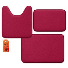 3 PCS Bathroom Rug Set Memory Foam Bath Mat Ultra-Soft Absorbent Washable Red