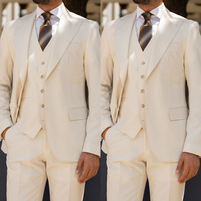 Khaki Men's Suit Formal Business Wedding Outfit Offical Tuxedo Jacket 3Pcs