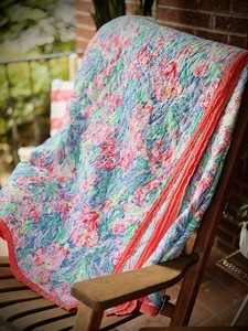 Lilly Pulitzer Fan Sea Pants Pottery Barn King Size Quilt, Hand Stitched Cotton