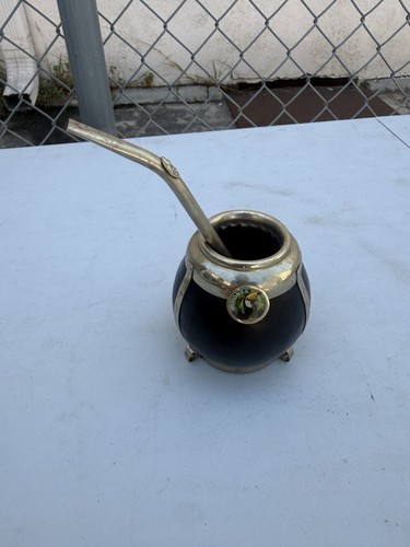 Yerba Mate Cup with Silver Trim and straw jb5