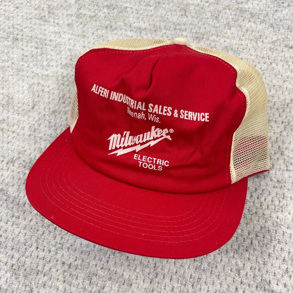 Vintage Milwaukee Tools Trucker Hat Made In USA 80s SnapBack Red Mesh K Products - Image 3 of 4