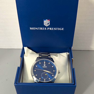 Montres Prestige Men's 40mm Blue Sunburst Dial Moonphase Watch W/ Full Warranty