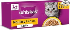 40x85g WHISKAS Adult Wet Cat Food in Jelly Poultry Feasts 5.68 per kilo