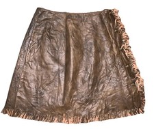Vintage Mini Skirt Authentic Leather Women 26 western Rodeo Fringe Brown Lined